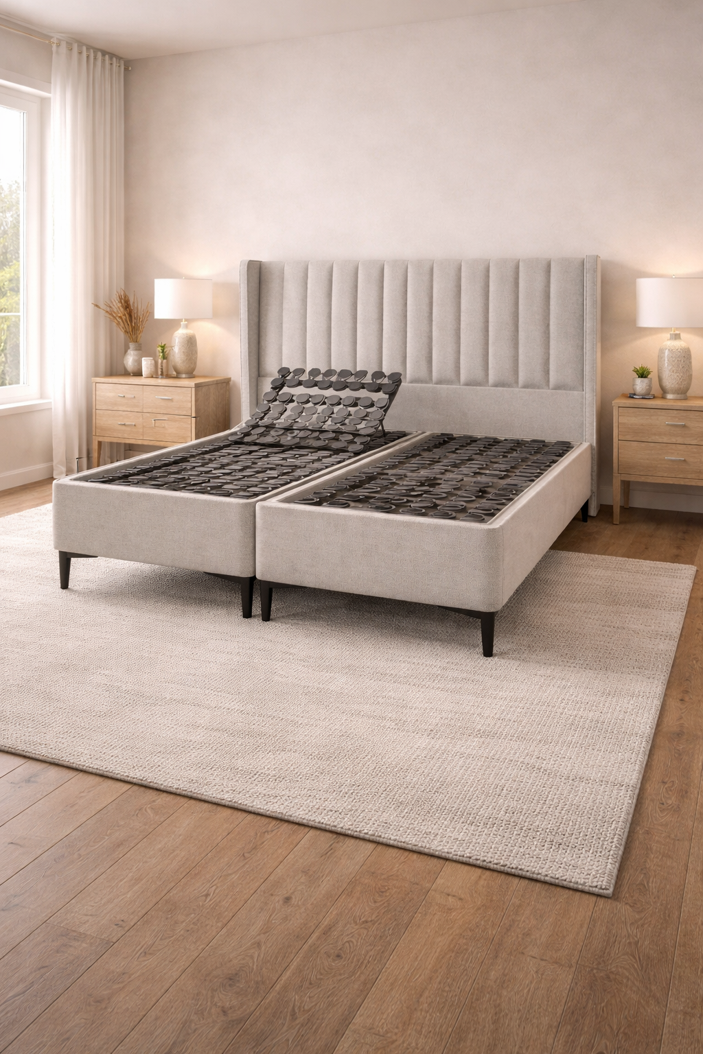 TEMPUR SUFFOLK LIGHT BEIGE FABRIC KING ADJUSTABLE BED FRAME